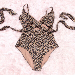 Women's Aerie Brown Leopard One-Piece Swimsuit Size S